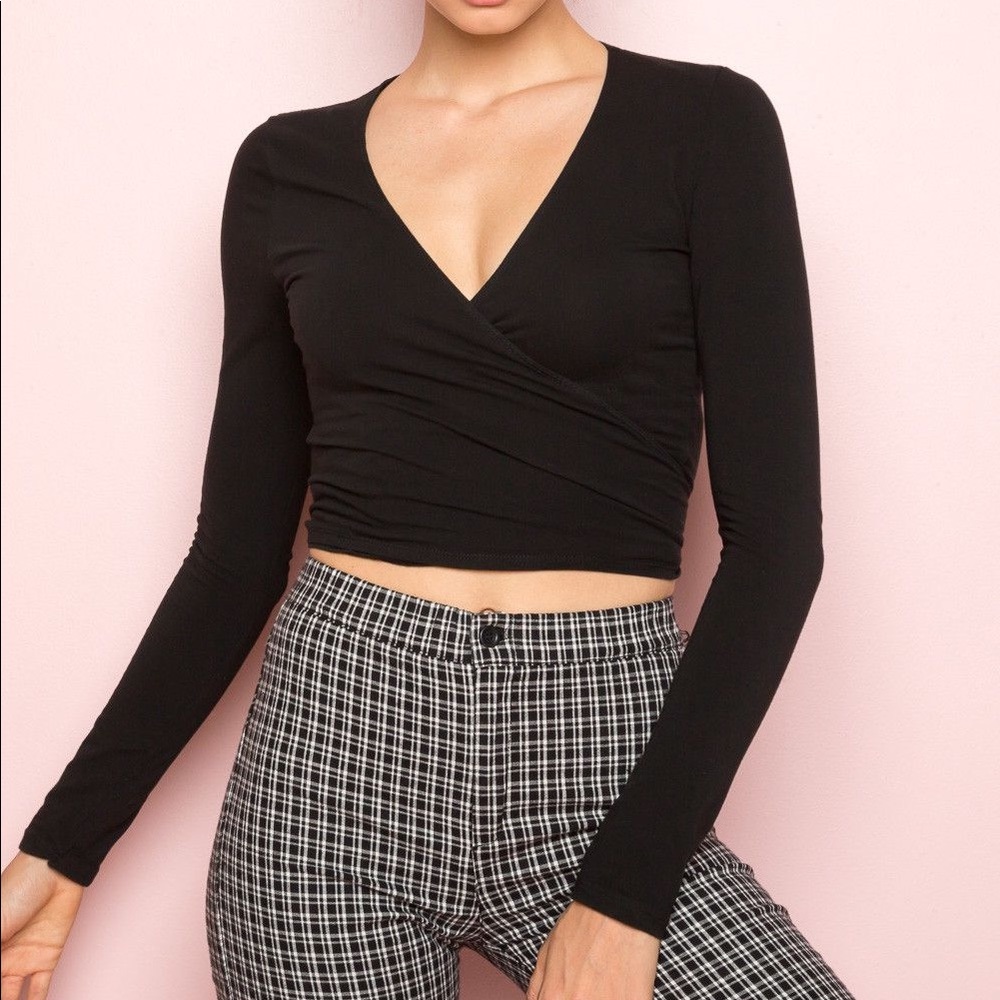 brandy melville black wrap coco top